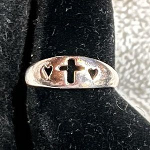 CROSS & HEARTS STERLING SILVER RING - vintage very nice beautiful
